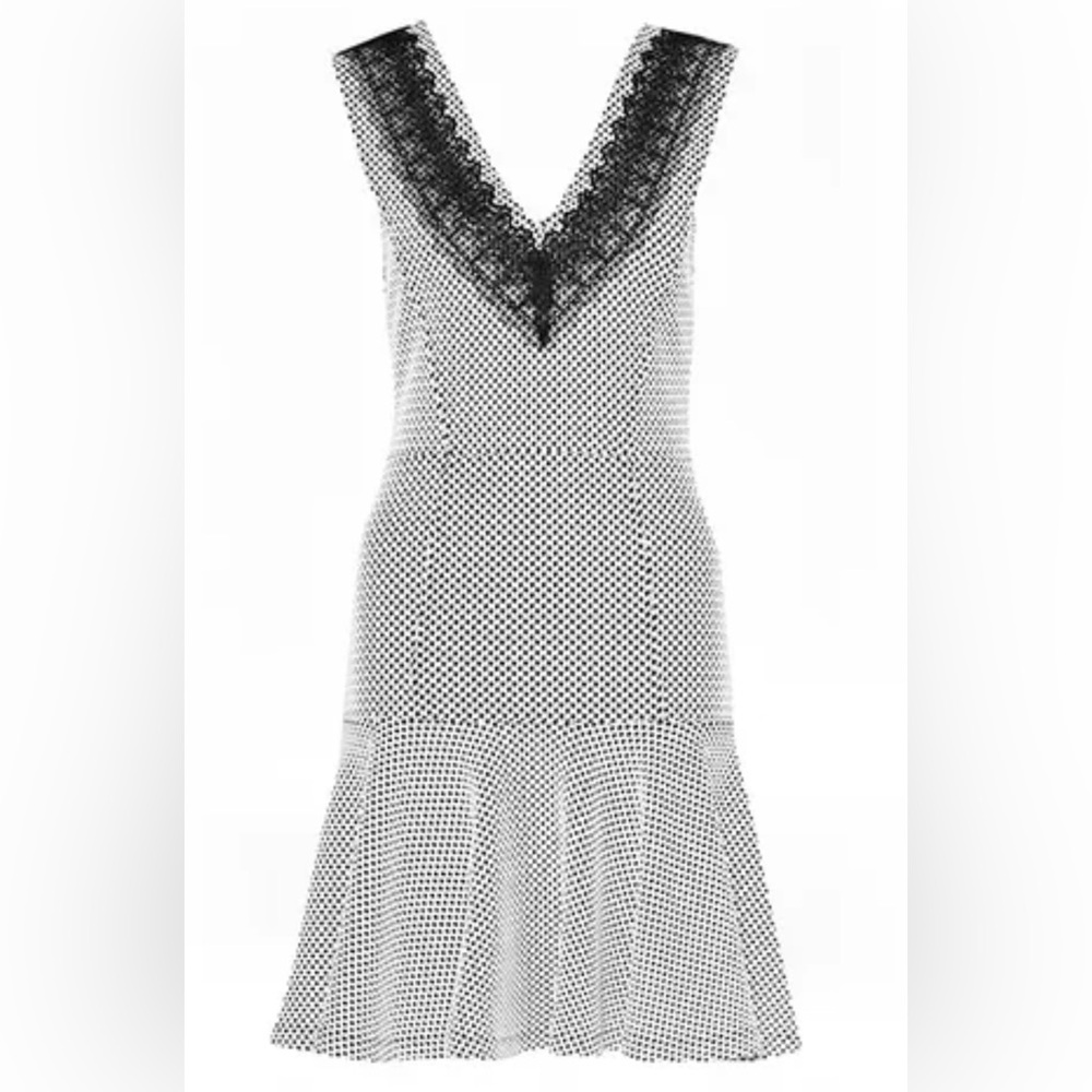 French Connection Lace Deep V-Neck Black & White Peplum Mini Dress Size 6 NEW